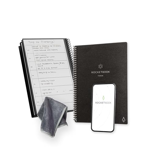Rocketbook Fusion Agenda Non Daté Réutilisable, Taille Executive 15 cm x 22,4 cm, Noir - Objectifs, Calendrier Mensuel et Hebdomadaire, « To-Do Lists »...