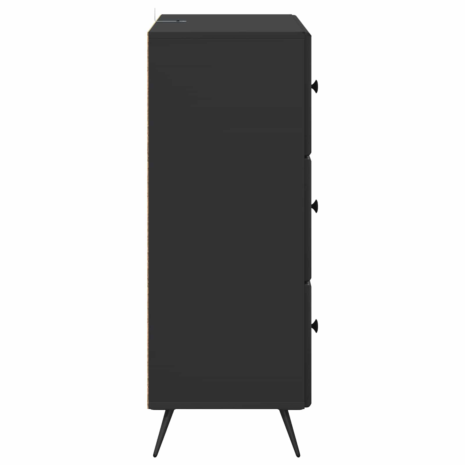 Cassettiera nera, 66 x 34,5 x 90 cm, con 3 cassetti, moderno, in legno e metallo, per soggiorno, corridoio e casa