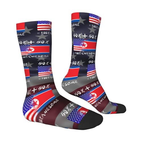 Half America Half North Korean Adult Polyester Crew Socks Breathable Moisture-Wicking Athletic Running Gym73