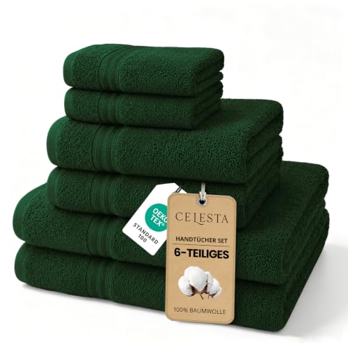 CELESTA 6-teiliges Handtücher Set, 100% ringgesponnene Baumwolle, Oeko-TEX Zertifiziert, 2 Handtücher, 2 Duschtücher, 2 Gästetücher, Atmungsaktiv & Weich, Grün