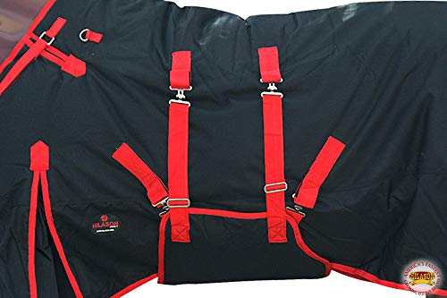 Black with Red Trims 84 Inch HILASON 1200D Winter Waterproof Poly Horse Turnout Blanket Belly Wrap