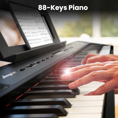 Image of 88-Key Digital Piano with Weighted Hammer Action, Full-Size Portable Electric Keyboard for Beginners & All Levels - Includes Stand, Headphones, Carrying Case & Power Adapter (Black)