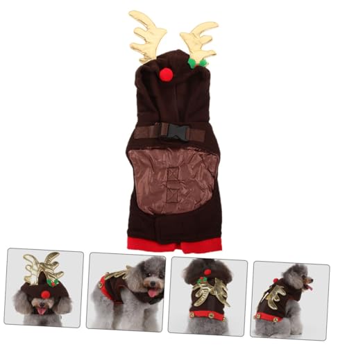 Ropa navideña para perros con campana, talla M, color café miniatura 4