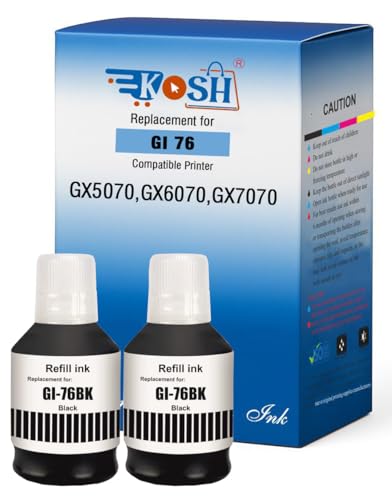 Image of KOSH GI-76 Ink Suitable Bulk Bottle Water Based Refill Ink for Canon MAXIFY GX5070,GX6070,GX7070 Printers 135ml Each Bottle (2, Black Pack of 2)