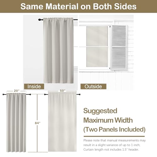 Image of Natural Room Darkening Curtains 84 Inches Long 2 Panels Set, Solid Thermal Insulated Soft Blackout Curtains for Bedroom, Dual Rod Pocket Window Treatments Drapes for Living Room, 2x50Wx84L