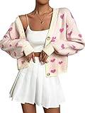 Verdusa Women's Long Sleeve Print Button Front V Neck Knit Sweater Cardigan Light Pink L