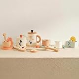 PairPear Wooden Tea Set for Kids, 19-Piece Pretend Tea Time Play Set with Tray, Wooden Tea Toys for Toddlers & Preschool Kids Ages 3+