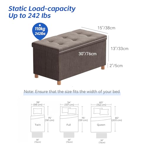 Image of BRIAN & DANY 30 Inches Folding Storage Ottoman Bench, Ottoman with Storage Bench for Bedroom, Living Room, Entryway, Foot Rest with Legs, Brown