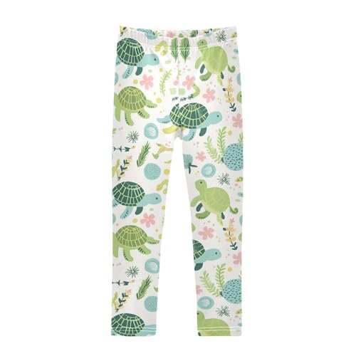 Green Turtle Girls' Leggings Toddler Doodles Flowers Seahorses Kids Yoga Pants Dance Active Tights 4T