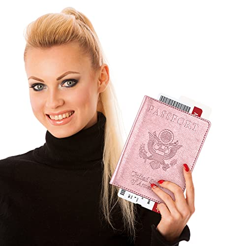 Image of Passport and Vaccine Card Holder Combo, Passport Cover with Vaccine Card Slot, Wallet, Passport Case Holder for Women and Men（AE-Rose gold