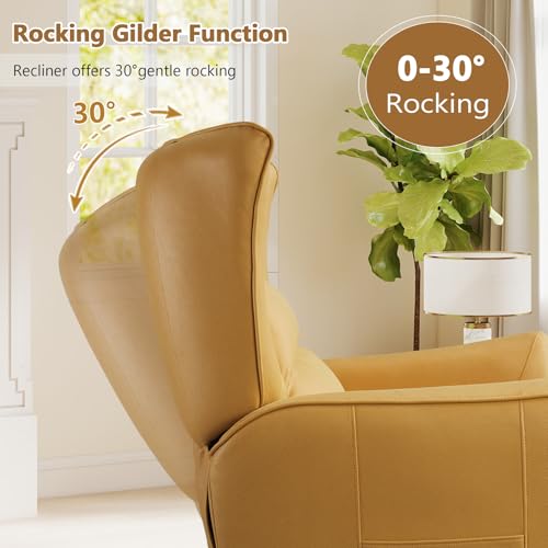 Image of HAOMARKETS 270Swivel Rocker Power Recliners for Adults, Faux Leather Electric Glider Rocking Recliner Chair with Overstuffed Backrest, Nursery Reclining Sofa for Living Room, Lemon Yellow