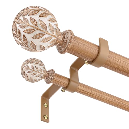 Wolistsa Boho Decorative Double Curtain Rod 36-122 Inch White Wood