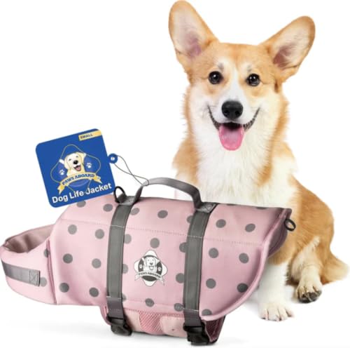 Paws Aboard Reflective Dog Life Jacket with Handle (Pink, Small)
