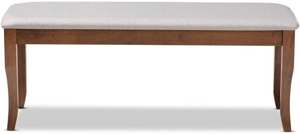 BOWERY HILL Modern Upholstered Dining Bench, 47.8 in Wide, Grey Polyester Fabric, Walnut Brown Wood Finish, Foam-Padded Seat, Cabriole Legs, Transitional Style for Casual or Formal Dining Room Use