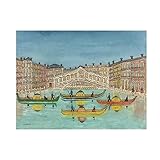 Naïve Art Impresiones,Louis Vivin Impresión de Cuadro famosa en lienzo'Le Pont du Rialto'Cuadro de arte de pared de lienzo para decoración de sala de estar 90x120cm(36x48in) Sin marco
