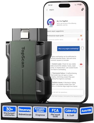 TOPDON TopScan Master Bluetooth OBD2 Diagnosegerät für Alle Systeme | 30+ Reset-Diensten, KI-Unterstützung, Aktiver Test, CAN-FD&DoIP, FCA/Nissan/Renault SGW, Wireless für iOS & An