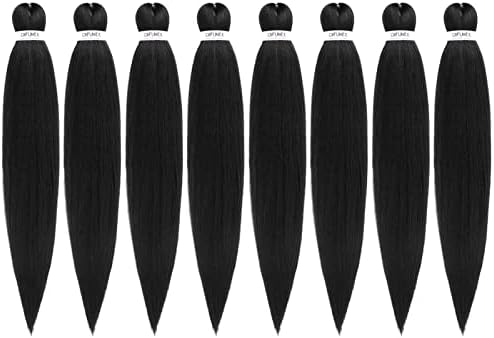 Difunee Pre-stretched Braiding Hair - 16 Inch 8 Packs Medium Long Braiding Hair Yaki Texture Soft Crochet Braids, Natural Black Hot Water Setting Twist Synthetic Braiding Hair Extensions（16 Inch, 1B-8P)