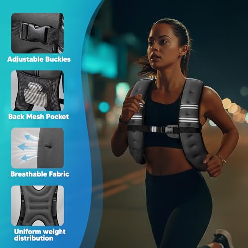 Image of Weighted Vest, 6lb /8lb /12lb /16lb /20lb /25lb /30lb Weight Vest with Reflective Stripe, for Men Women Workout Equipment for Strength Training, Running, Jogging, Fitness, Weight Loss