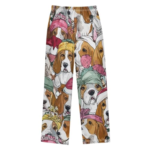 ZZXXB Christmas Beagles Print Boys Long Pants Soft Trousers Elastic Waist Kids Lounge Bottoms with Pockets S-XL2