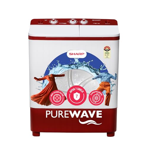 Image of SHARP 7 kg, 5 star with E-Spin Pulsator,Semi-Automatic Top Loading Washing Machine, 1300 RPM (ES-SD70NB-FR, Ruby Red, Pure Wave)