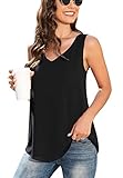 Jouica Women's Black Chiffon Tank Top Dressy Summer Tops Chiffon Tank for Women Plus Size,Black,Medium