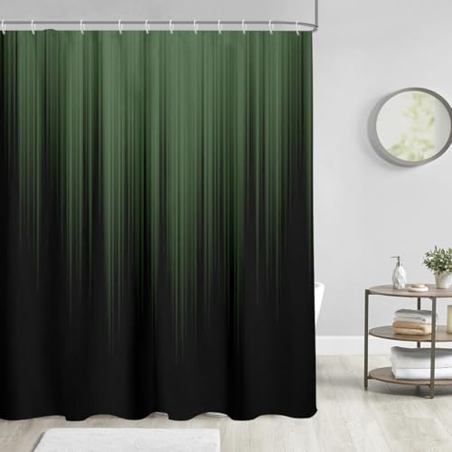 Image of AAtter Green Black Shower Curtain Standard Dark Striped Gradient Simple Art Mens Gothic Abstract Boho Modern Home Bathroom Decor Bathtub Set with 12 Hooks, 72x72, Gradient