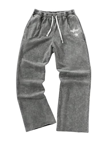SOLY HUX Men's Y2k Baggy Sweatpants Drawstring Casual Pants Dark Grey