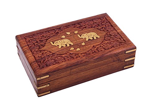 STORE INDYA Regal Hand Crafted Elephant Jewellery Storage Organizer Box With Brass Inlay