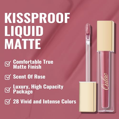 7. Bild von Oulac Flüssiger Matt Lippenstift, Mauve Rose Lippenstifte, Langanhaltend mit Kussechter, Intensiver Farbabgabe, präzisem Applikator, Mattem Finish, Vegan Clean Beauty 4,5 ml (M12)