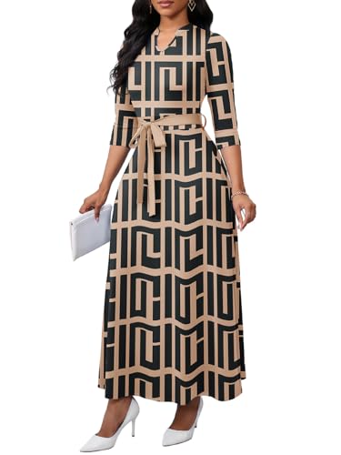 Image of BubFee Maxi Dresses for Women Semi Formal Long Dress 3 /4 Sleeve Casual A-line Church Dresses with Pockets