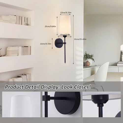 CCKZQYR Battery Operated Wall Sconces, Wall Sconces Sets of 2, Rechargeable Wall Lights, with Remote Control Dimmable Detachable Bulb, Suitable for Bedroom Living Room Corridor Kitchen（Black）