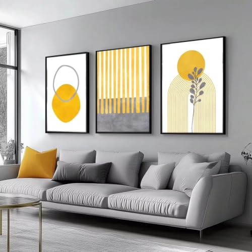 Renueva tu salón sin obras con este arte abstracto geométrico de 3 piezas en amarillo y gris