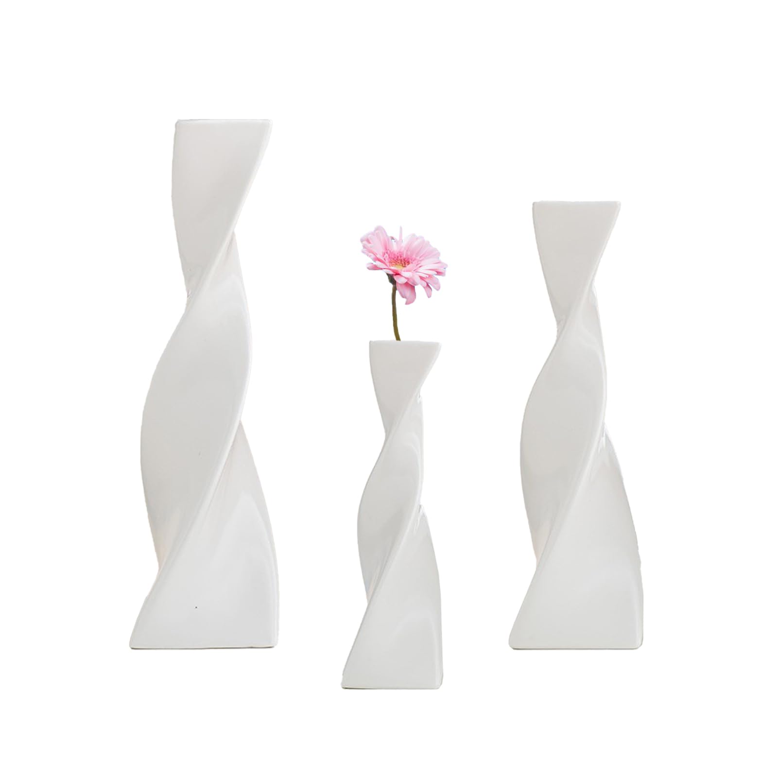 3 Jarrones de Cerámica para Decoración, Jarrón Geométrico Giratorio para Flores, Decoración Rústica Moderna para el Hogar, Decoración Ideal para Estantes, Mesa, Estantería,(blanco mate)