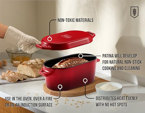 KooK Enameled Cast Iron Dutch Oven for Sourdough Bread Baking - 3.4 Qt Pot with Lid for Even Heat Distribution - Includes Silicon Bread Sling and Recipe Book for Home Bakers - Image 4