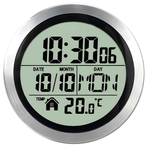 LUMINFLY Reloj impermeable con marco de aluminio, reloj silencioso para baño y cocina con fecha, hora y temperatura, fácil de instalar con ventosas