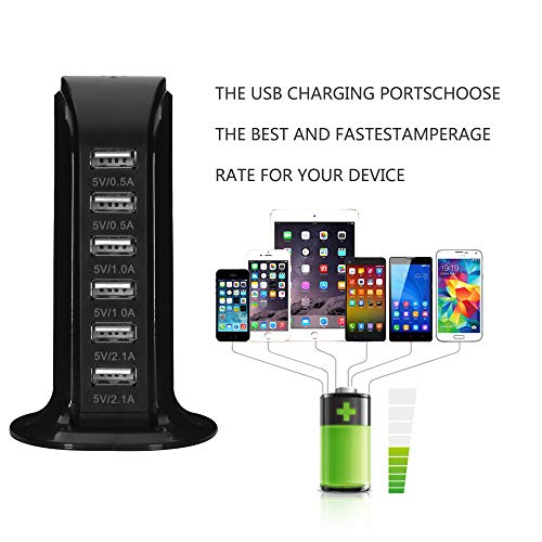 6-Port Usb Wall Charger Desktop Charging Station Quick Charge 2.1,Compatible With Lphone 13, 12, 11, Xs, Xr, X, Se, 8, 7, Ipads, Samsung Galaxy, Tablets And Other Electronics(Black) #TOP3