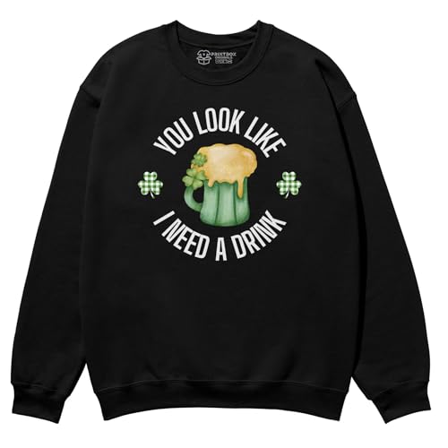 You look Like I Need a Drink Sweatshirt, St Patricks Day Pullover, Beer Mug Graphic Unisex Sweater Black