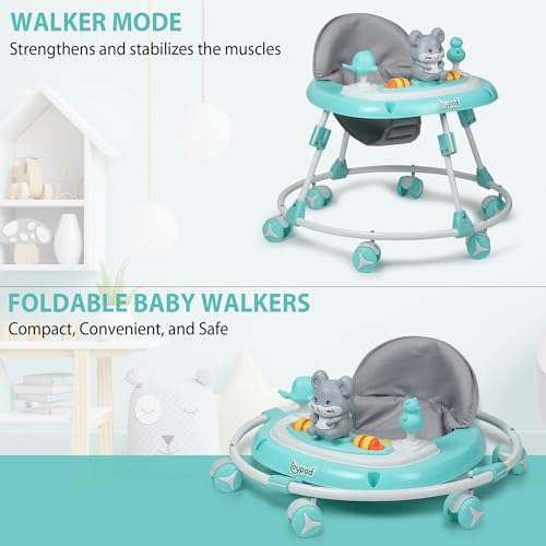 Image of JoyRide Musical Baby Walker with Adjustable Seat, Interactive Toy Bar, Foldable Design, 6-18 Months (Green)