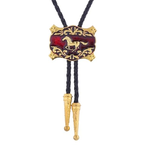 Btilasif Bolo Tie For Men Western Cowboy Runing Horse Texas Star Pattern Engraved Leather Necktie Bolo Tie Costume Accessories For Women Red #TOP18