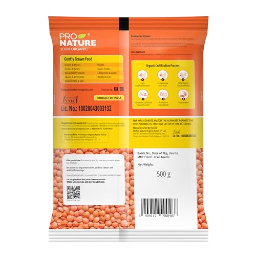Image of Pro Nature Organic 100%, Masoor Dal Split, 500g (Pack of 2)