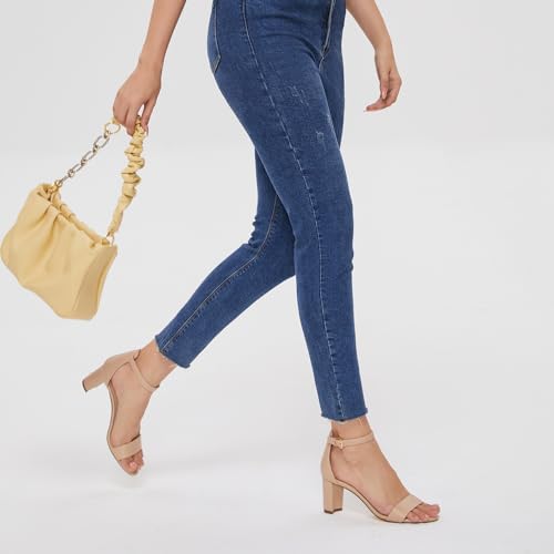 MIRAAZZURRA Women Heeled Sandals Round Open Toe Ankle Strap Chunky Low Heel One Strap Sandals3