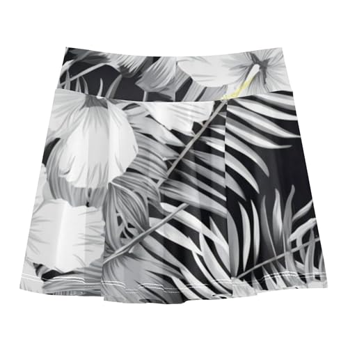 Kids Tennis Skirts White Hibiscus Flowers Tropical Black Athletic Shorts for Girls Skorts Kid Teen Teen Cheer 4t2