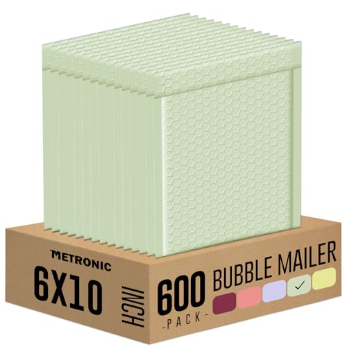 Image of Metronic Bubble Mailers 6x10 inch 600 Pack Mint Green Padded Envelopes Bulk | Usable Size 6x9 inch Waterproof Bubble Envelopes for Small Business Self-Seal Padded Mailers for Mailing Jewelry, Makeup #0