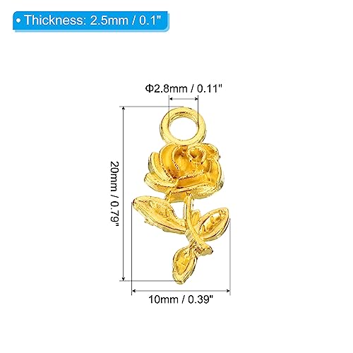 PATIKIL Rose Charm, 50Pcs Mini Rose Flower Pendant Charm Bulk Vintage Metal Designer DIY for Making s s Wedding Crafts Gold - Image 2