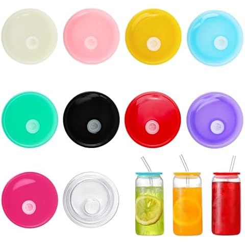 EYUNSTAR 10-Pack Colorful Acrylic Cup Lids with Straw Hole - Spill-Proof Reusable Covers for 16oz Glasses & Tumblers - Perfect for Iced Coffee, Beer, Beverages Cover