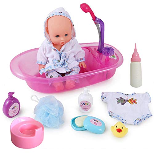 Preisvergleich Produktbild AUTOECHO Niedliche Schwimmpuppen - Badewannenspielpuppenset, abnehmbares Lernspielzeugset für die Badewanne, echte funktionierende Badewannendusche, Spray und Zubehör für Kinder Rollenspiele