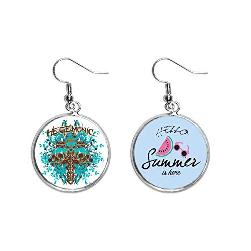 Pendientes de sandía y calaveras azul negro para festivales de verano