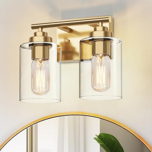 Image of SKEJAO Bathroom Vanity Light Over Mirror,Bathroom Light Fixture Wall Sconce Lighting for Bedroom,Living Room (Gold, 2-Light)