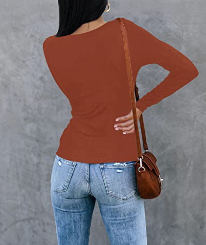 Revetro Womens Tshirts Crewneck Long Sleeve Tops Basic Slim Fit Blouse Caramel Medium #TOP4