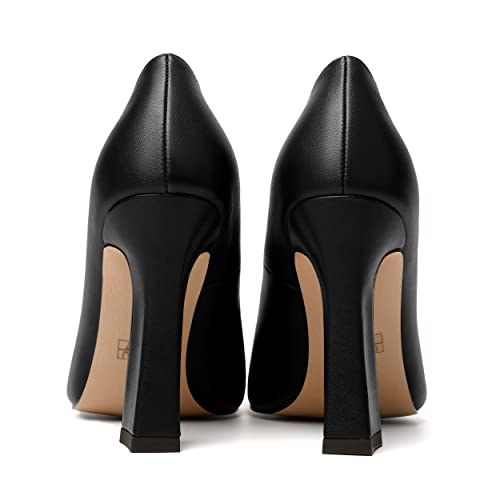 MERRORI Women's Chunky High Heels Slip On Block Pointed Toe Matte Dress Wedding Heel Pumps Shoes 4 Inch4